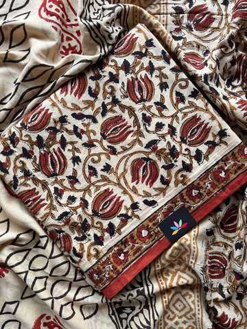 Hand Block Printed Mul Cotton Unstitched Suit Set with Mul Duppata - 36081
