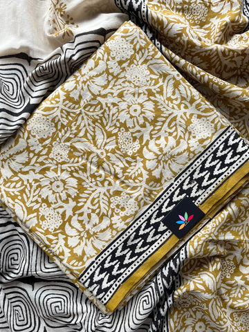 Hand Block Printed Mul Cotton Unstitched Suit Set with Mul Duppata - 36084