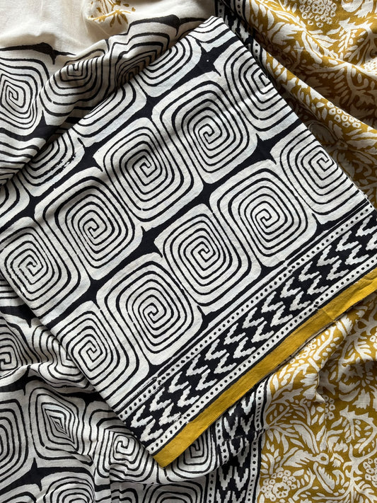Multi-color Hand Block Printed Mul Cotton Unstitched Suit Set with Mul Duppata - 36084