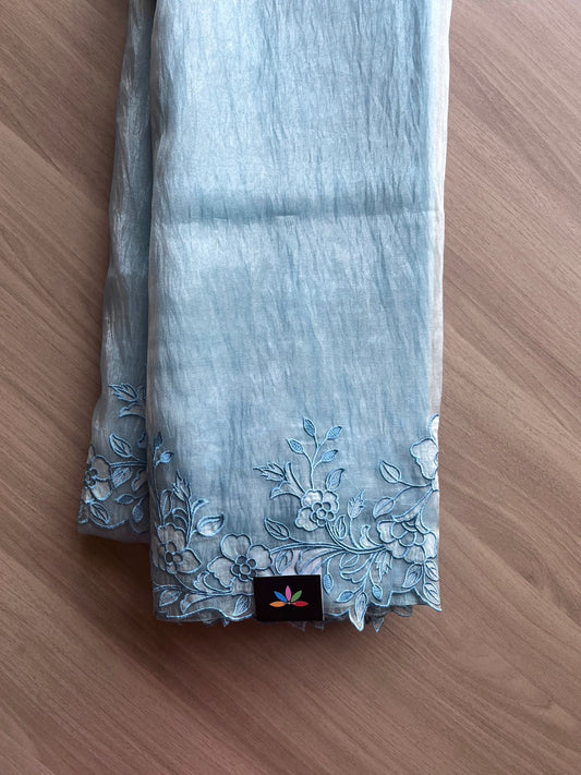 Machine Embroidered Organza Blended Silk Saree-14714