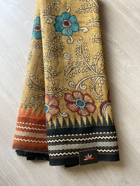 Handpainted Kalamkari Karvati Kinar Vidarbha Tussar Silk Saree -6971