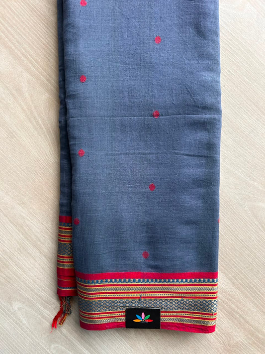 Steel Gray Tussar Silk Cotton Blended Saree - 27790