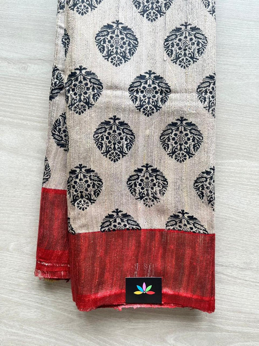 Printed Ghicha Tussar Silk Saree -12713