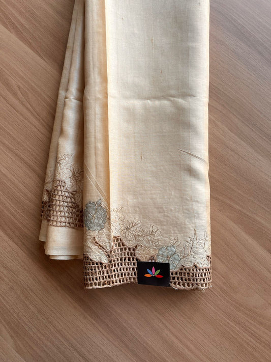 Cutwork with Embroidery Exclusive Pure Tussar Silk Saree-14785