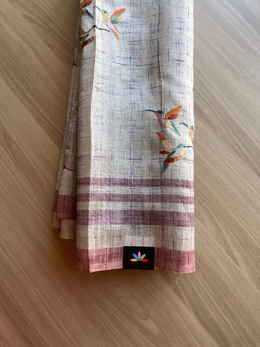 Partial Pallu Simple Embroidery Semi Tussar Blended Art Silk Saree -14669