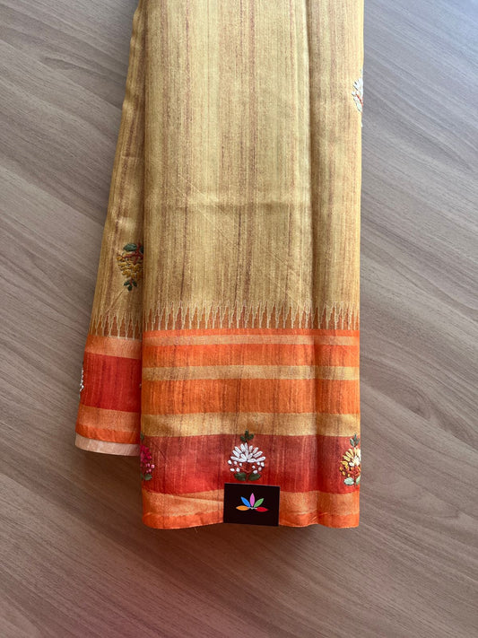 Hand Embroidered Semi Tussar Silk Saree-14670