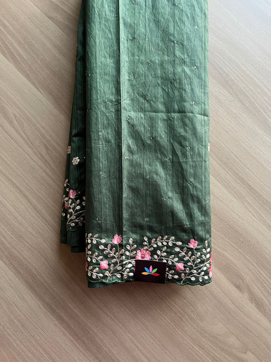 Embroidered Semi Tussar Silk Saree-14700