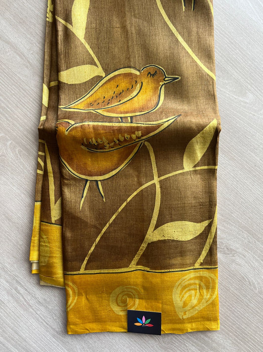 Hand Painted Desi Tussar Silk Saree - 28348