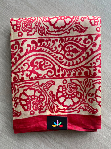 Hand Block Printed Pure Tussar Silk Saree - 34337