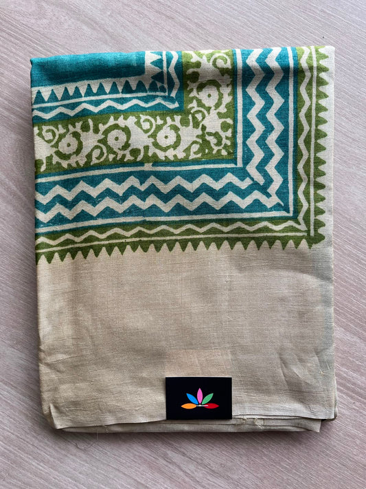 Hand Block Printed Pure Tussar Silk Saree - 34338
