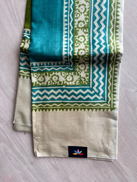 Hand Block Printed Pure Tussar Silk Saree - 34338