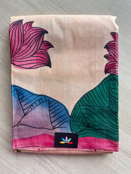 Dusty Blush Pink Hand Painted Tussar Silk Saree - 34977