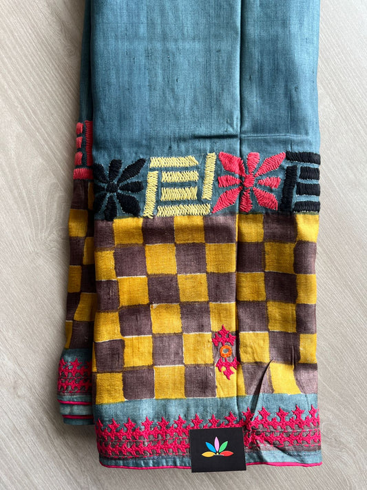Exclusive Handcrafted Tussar Silk Block Printed Kathiyawadi Saree - 29898
