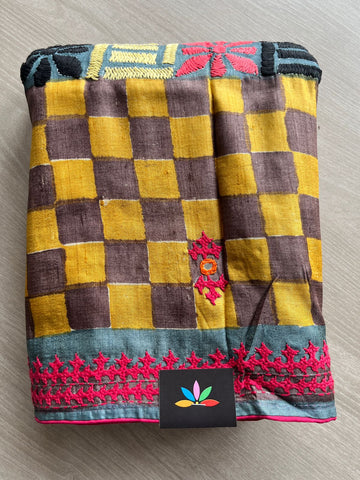 Exclusive Handcrafted Tussar Silk Block Printed Kathiyawadi Saree - 29898