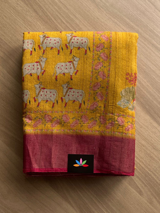 Handwoven Pichwai Printed Tussar Silk Saree - 13761