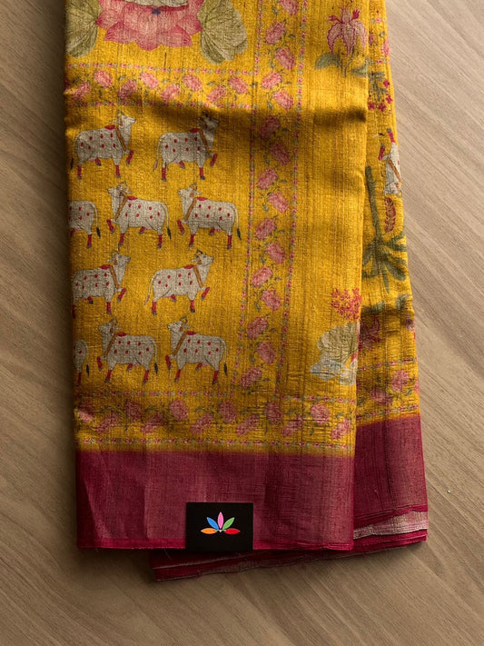 Handwoven Pichwai Printed Tussar Silk Saree - 13761