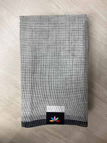 Small Checked Cotton Starched Saree (Without blouse)- 36392-36393