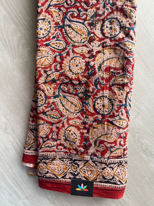 Paisley Handblock Printed Kalamkari Mul Cotton Saree - 31969