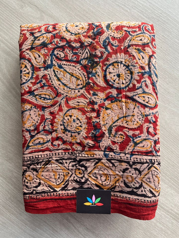 Paisley Handblock Printed Kalamkari Mul Cotton Saree - 31969