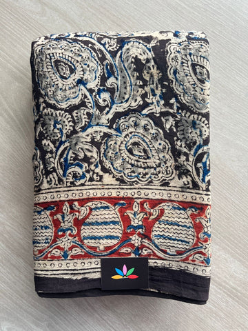 Floral Handblock Printed Kalamkari Mul Cotton Saree - 31970