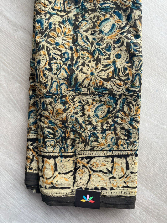 Floral Handblock Printed Kalamkari Mul Cotton Saree - 31971