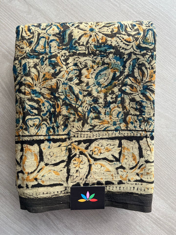 Floral Handblock Printed Kalamkari Mul Cotton Saree - 31971