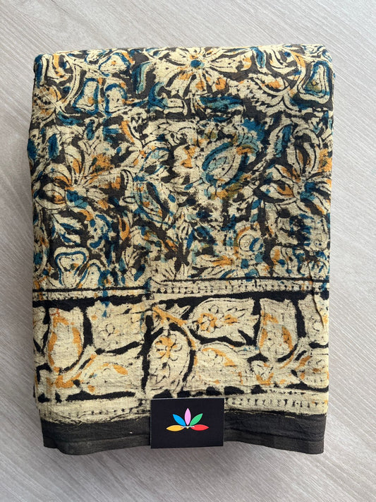 Floral Handblock Printed Kalamkari Mul Cotton Saree - 31971