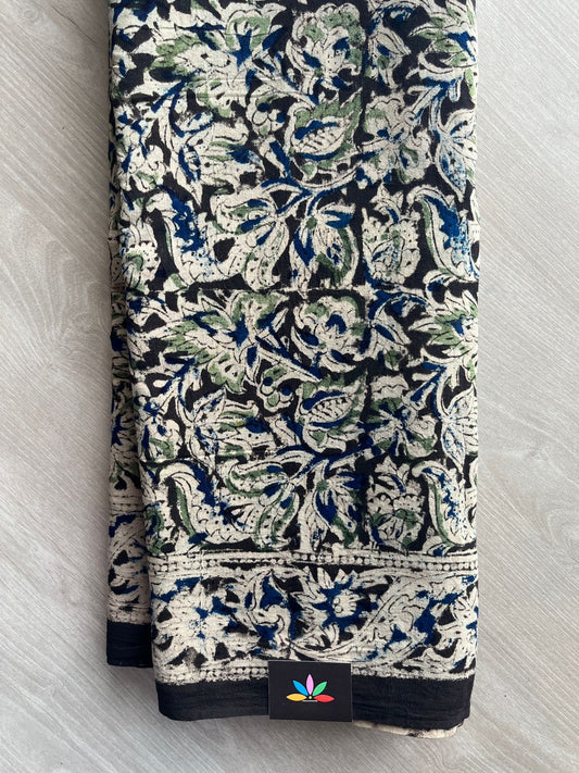 Floral Handblock Printed Kalamkari Mul Cotton Saree - 31972