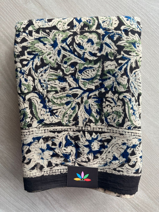 Floral Handblock Printed Kalamkari Mul Cotton Saree - 31972
