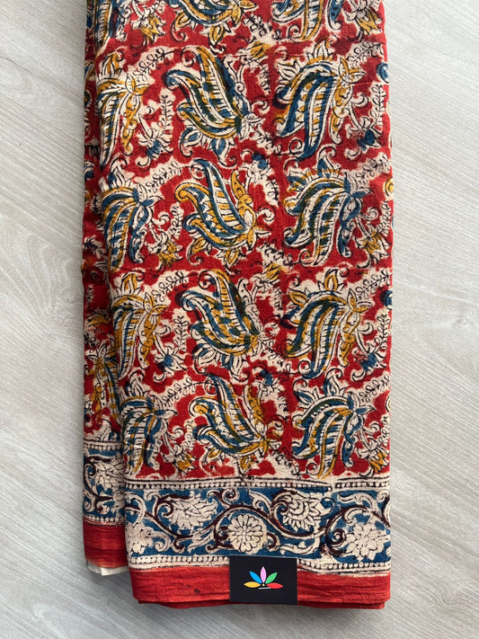 Paisley Handblock Printed Kalamkari Mul Cotton Saree - 31973