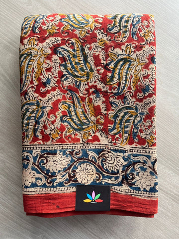 Paisley Handblock Printed Kalamkari Mul Cotton Saree - 31973