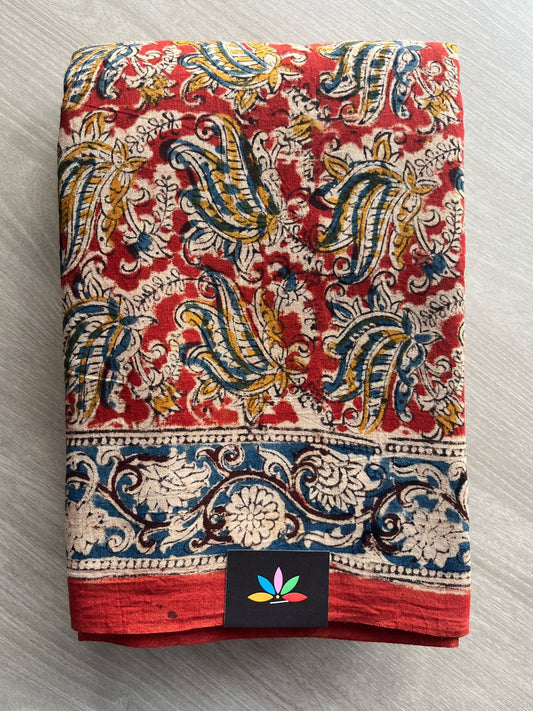 Paisley Handblock Printed Kalamkari Mul Cotton Saree - 31973