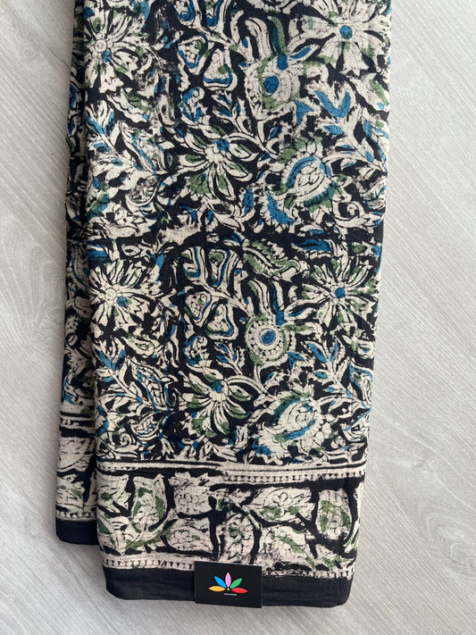 Floral Handblock Printed Kalamkari Mul Cotton Saree - 31974