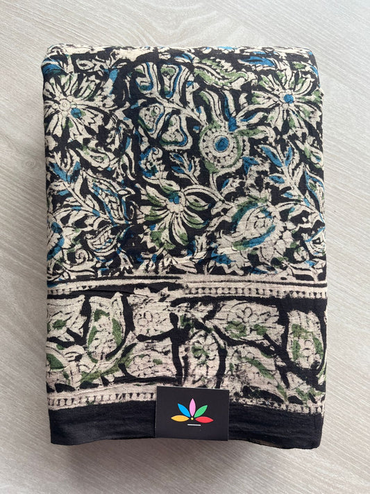 Floral Handblock Printed Kalamkari Mul Cotton Saree - 31974
