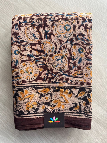 Floral Handblock Printed Kalamkari Mul Cotton Saree - 31975