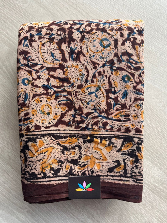 Floral Handblock Printed Kalamkari Mul Cotton Saree - 31975