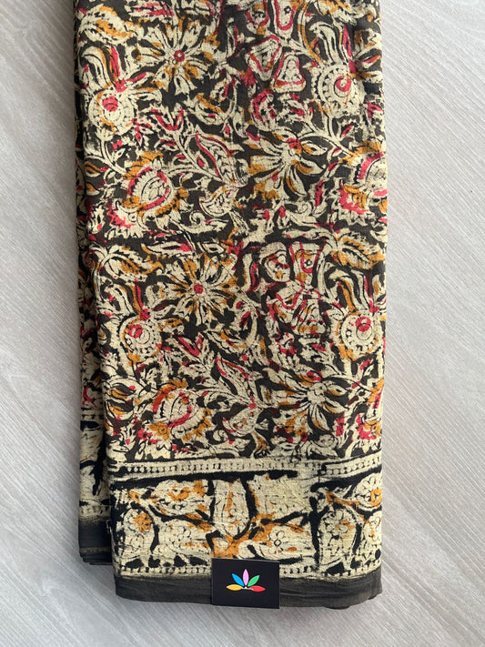 Floral Handblock Printed Kalamkari Mul Cotton Saree - 31976