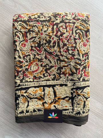 Floral Handblock Printed Kalamkari Mul Cotton Saree - 31976