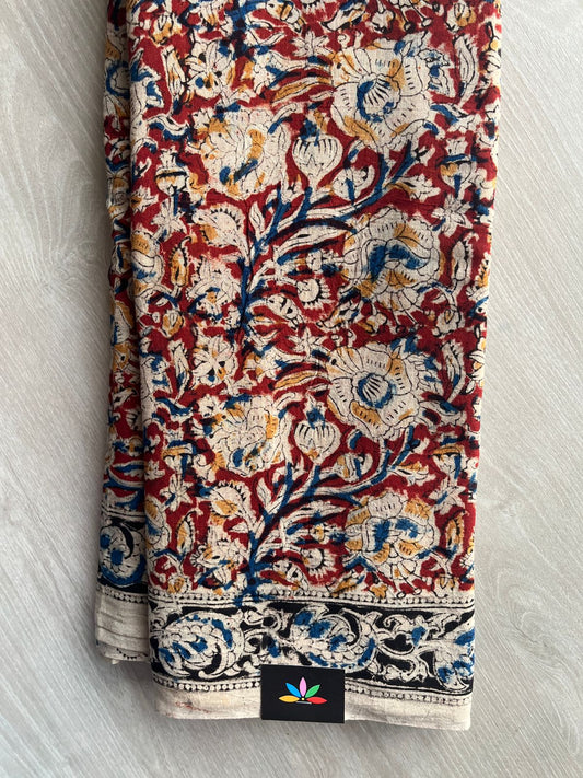 Floral Handblock Printed Kalamkari Mul Cotton Saree - 31977