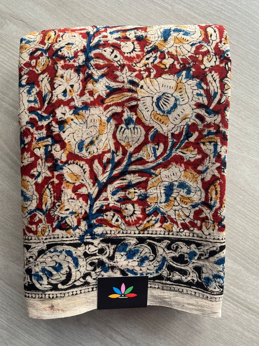 Floral Handblock Printed Kalamkari Mul Cotton Saree - 31977