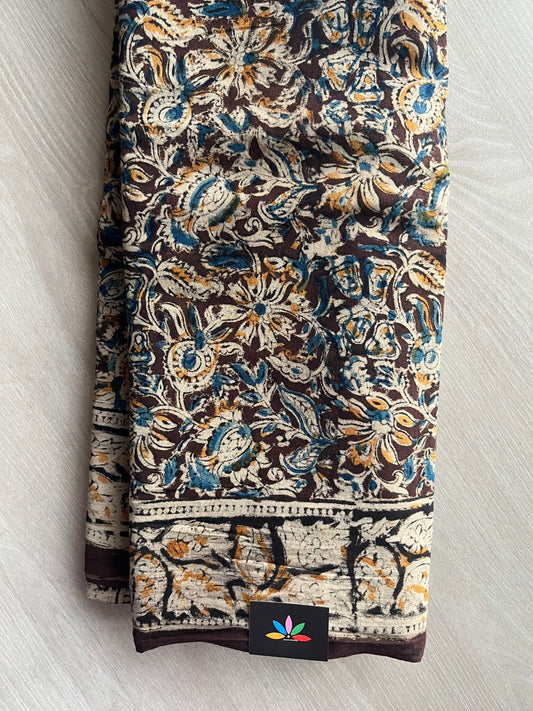 Floral Handblock Printed Kalamkari Mul Cotton Saree - 31978
