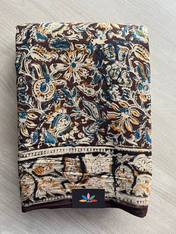 Floral Handblock Printed Kalamkari Mul Cotton Saree - 31978