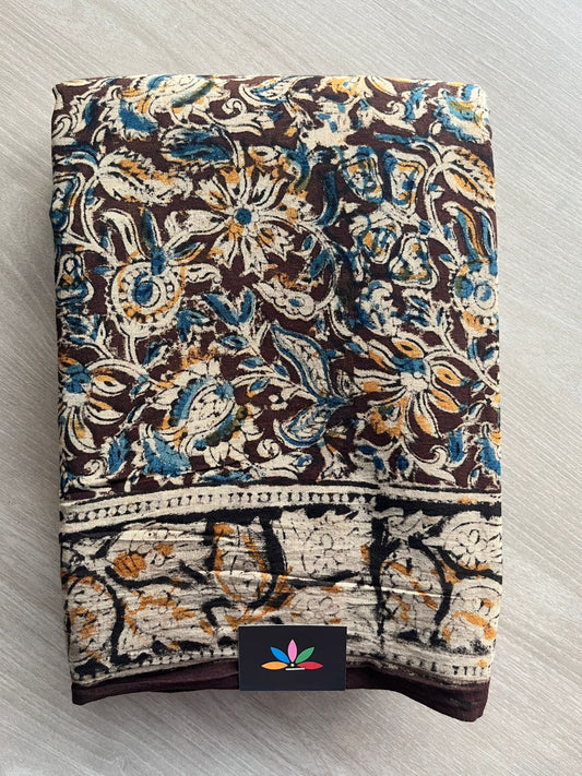 Floral Handblock Printed Kalamkari Mul Cotton Saree - 31978