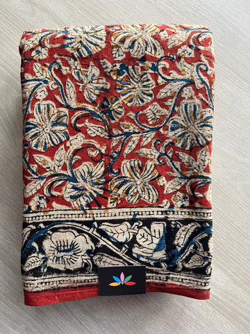 Floral Handblock Printed Kalamkari Mul Cotton Saree - 31979