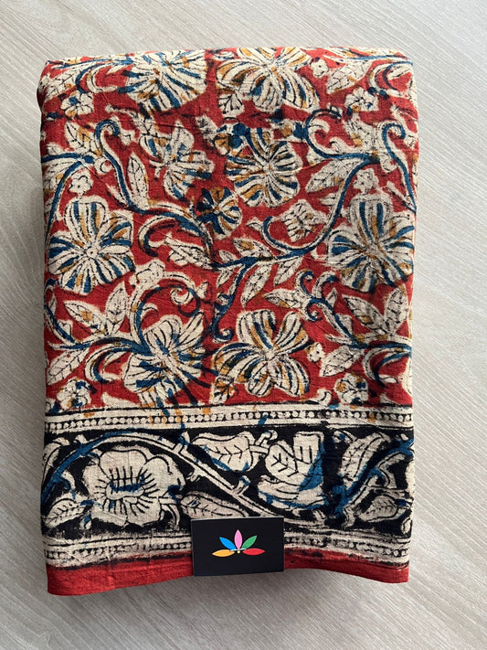 Floral Handblock Printed Kalamkari Mul Cotton Saree - 31979