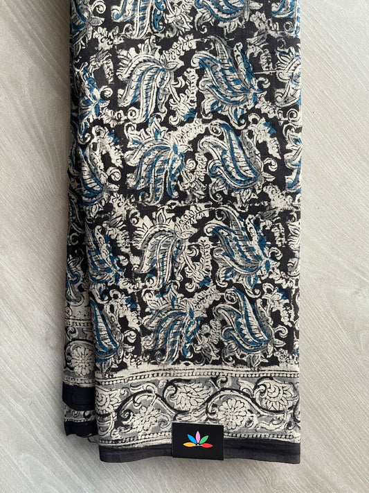 Paisley Handblock Printed Kalamkari Mul Cotton Saree - 31980