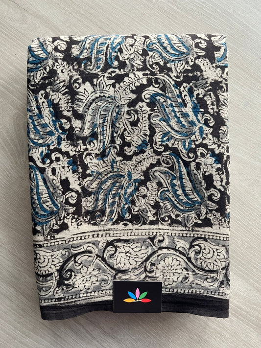 Paisley Handblock Printed Kalamkari Mul Cotton Saree - 31980