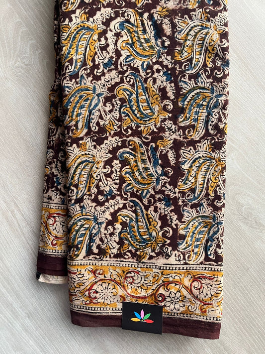 Paisley Handblock Printed Kalamkari Mul Cotton Saree - 31981