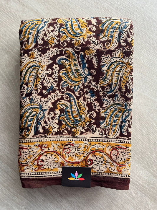 Paisley Handblock Printed Kalamkari Mul Cotton Saree - 31981