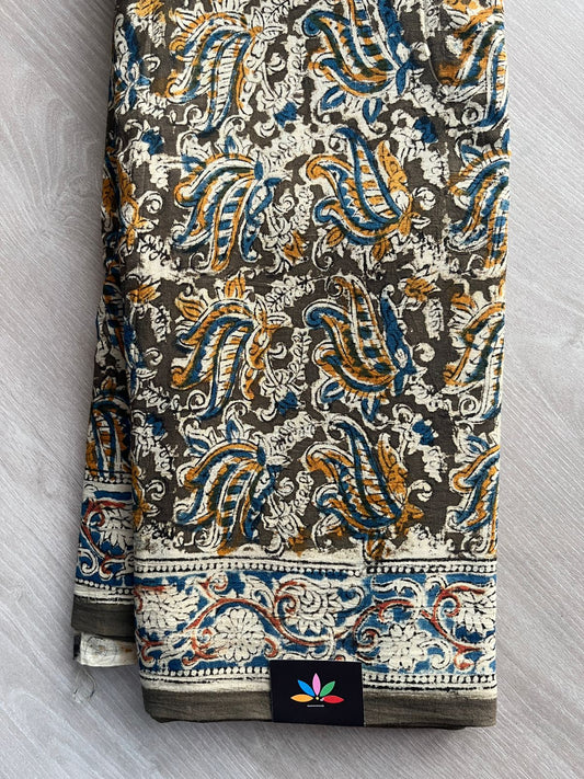 Paisley Handblock Printed Kalamkari Mul Cotton Saree - 31982